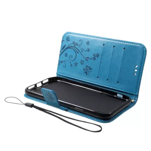 Butterfly Wallet Kunstleder TPU H&uuml;lle iPhone XR - Blaue H&uuml;lle