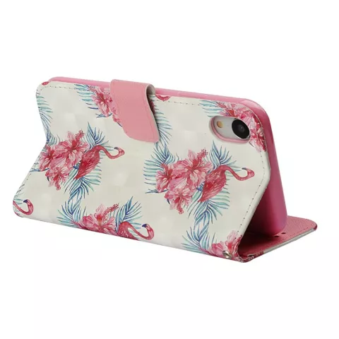 Flamingo Brieftasche iPhone XR Kunstleder TPU H&uuml;lle - Blumen