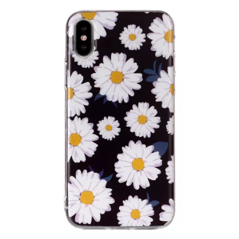 Sch&ouml;ne Blume TPU H&uuml;lle f&uuml;r iPhone X XS - G&auml;nsebl&uuml;mchen schwarz