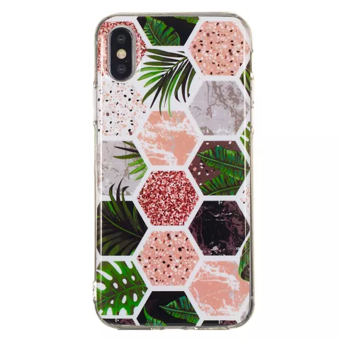 Sechsecke Print Soft TPU H&uuml;lle f&uuml;r iPhone XS Max Cover - Bl&auml;tter und Marmor