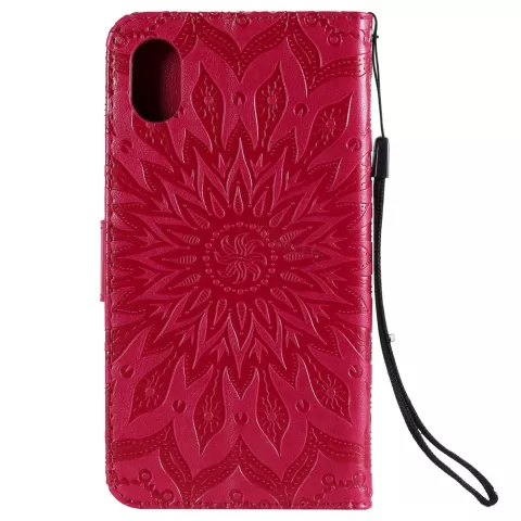 Sonnenblumenmuster Leder Brieftasche B&uuml;cherregal iPhone XR H&uuml;lle - Roter Standard