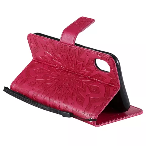 Sonnenblumenmuster Leder Brieftasche B&uuml;cherregal iPhone XR H&uuml;lle - Roter Standard