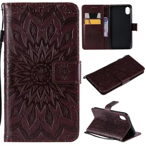 Sonnenblumenmuster Leder Brieftasche B&uuml;cherregal iPhone XR H&uuml;lle - Braun Standard