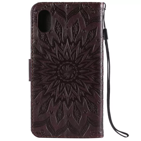 Sonnenblumenmuster Leder Brieftasche B&uuml;cherregal iPhone XR H&uuml;lle - Braun Standard