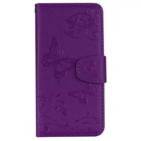 Schmetterling Blumenmuster Leder Brieftasche B&uuml;cherregal iPhone XR Fall - Karten Spiegel Lila
