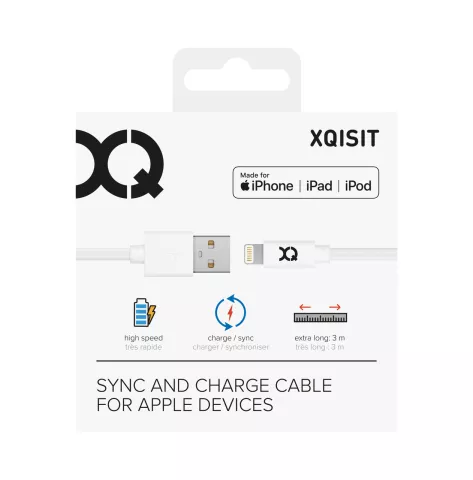 Xqisit Cotton Lightning zu USB A Kabel Ladekabel 300 cm - Weiss
