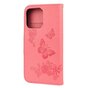 Brieftasche B&uuml;cherregal Kunstleder Schmetterlinge und Blumen H&uuml;lle f&uuml;r iPhone 13 Pro Max - Rosa