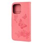Brieftasche B&uuml;cherregal Kunstleder Schmetterlinge und Blumen H&uuml;lle f&uuml;r iPhone 13 Pro - Pink
