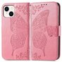 Butterfly Wallet Kunstlederh&uuml;lle f&uuml;r iPhone 14 - Rosa
