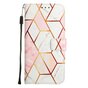 Rose Marble Wallet Kunstlederh&uuml;lle f&uuml;r iPhone 14 Pro - weiss und pink