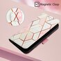 Rose Marble Wallet Kunstlederh&uuml;lle f&uuml;r iPhone 14 Pro Max - weiss und pink