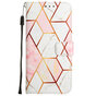 Rose Marble Wallet Kunstlederh&uuml;lle Kompatibel mit iPhone 13 Pro - Weiss und Rosa