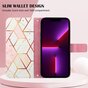 Rose Marble Wallet Kunstlederh&uuml;lle Kompatibel mit iPhone 13 Pro - Weiss und Rosa