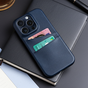 Duo Cardslot Wallet Kunstlederh&uuml;lle Kompatibel mit iPhone 14 - Blau