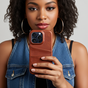 Duo Cardslot Wallet Kartenetui Kompatibel mit iPhone XR - Braun