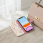 Rose Marble Wallet Kunstlederh&uuml;lle Kompatibel mit iPhone 12 und 12 Pro - Weiss und Rosa