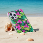Schutzh&uuml;lle mit tropischen Bl&auml;ttern und Blumen aus TPU mit verst&auml;rkten Ecken, Kompatibel mit iPhone 16 Pro