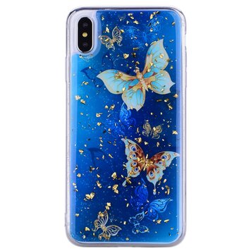 Glitzer Hülle Schmetterlinge TPU Gold Kompatibel mit iPhone XS Max - Blau Glitzer Hülle Schmetterlinge TPU Gold Kompatibel mit iPhone XS Max - Blau