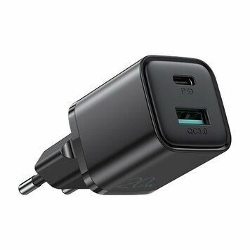 Joyroom-Adapter USB-A-zu-USB-C-Ladegerät QC 3.0-Netzteil PD 3.0 Dual-Ladegerät AFC SCP - Schwarz Joyroom-Adapter USB-A-zu-USB-C-Ladegerät QC 3.0-Netzteil PD 3.0 Dual-Ladegerät AFC SCP - Schwarz