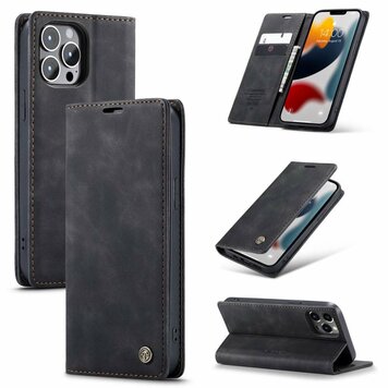 Caseme Slim Retro Wallet Kunstlederhülle Kompatibel mit iPhone 13 Pro Max - Schwarz Caseme Slim Retro Wallet Kunstlederhülle Kompatibel mit iPhone 13 Pro Max - Schwarz
