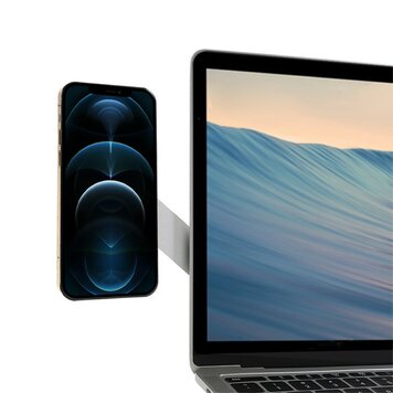 Magnetischer Aluminium-Telefonhalter für Laptop, Kompatibel mit MacBook und iPhone - Farbe Silber Magnetischer Aluminium-Telefonhalter für Laptop, Kompatibel mit MacBook und iPhone - Farbe Silber