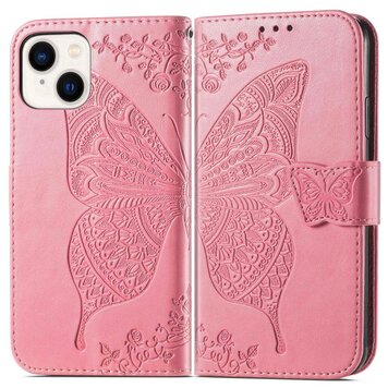 Vlinder Wallet Kunstlederhülle Kompatibel mit iPhone 14 Plus - Pink Vlinder Wallet Kunstlederhülle Kompatibel mit iPhone 14 Plus - Pink