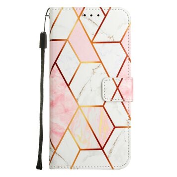 Rose Marble Wallet Kunstlederhülle Kompatibel mit iPhone 15 Plus - Weiss und Rosa Rose Marble Wallet Kunstlederhülle Kompatibel mit iPhone 15 Plus - Weiss und Rosa