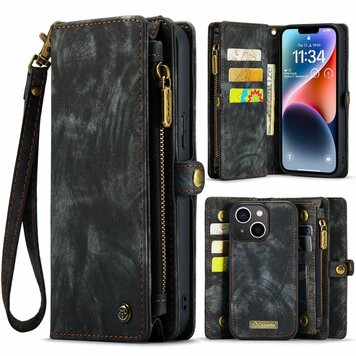 Caseme Vintage Wallet Hülle Kompatibel mit iPhone 15 Plus - Schwarz Caseme Vintage Wallet Hülle Kompatibel mit iPhone 15 Plus - Schwarz