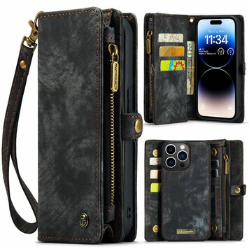 Caseme Vintage Wallet Hülle Kompatibel mit iPhone 15 Pro - Schwarz Caseme Vintage Wallet Hülle Kompatibel mit iPhone 15 Pro - Schwarz