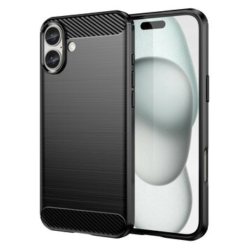 Carbon Armor TPU mit gebürsteter Oberfläche, Kompatibel mit iPhone 16 Plus - Schwarz Carbon Armor TPU mit gebürsteter Oberfläche, Kompatibel mit iPhone 16 Plus - Schwarz