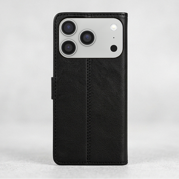 Luxus Leder Klapphülle Passend für iPhone 17 Pro – Schwarz