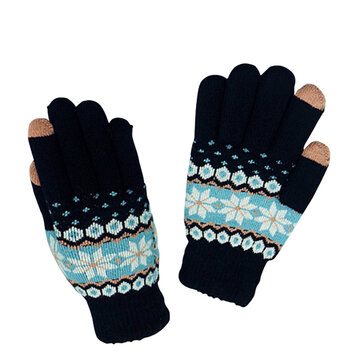 Winter-Touchscreen-Handschuhe aus schneeflockenblauer Wolle Winter-Touchscreen-Handschuhe aus schneeflockenblauer Wolle