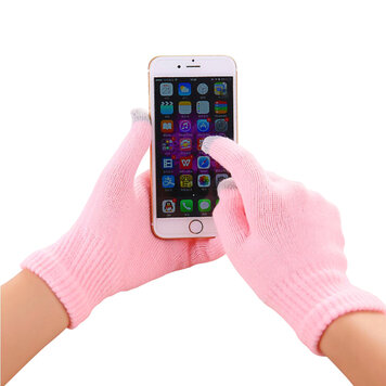 Winter-Touchscreen-Handschuhe aus hellrosa Wolle Winter-Touchscreen-Handschuhe aus hellrosa Wolle