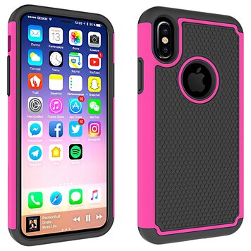 Zweiteiliges Hybrid-Kunststoff-Silikon, Kompatibel mit iPhone X XS Stud Case - Pink Schwarz Zweiteiliges Hybrid-Kunststoff-Silikon, Kompatibel mit iPhone X XS Stud Case - Pink Schwarz
