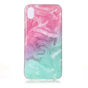 Marmor TPU Hülle Transparent Kompatibel mit iPhone XR - Blau Pink Marmor TPU Hülle Transparent Kompatibel mit iPhone XR - Blau Pink