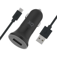 XQISIT Zigarettenstecker Autoladegerät 2.4A 1 USB-Anschluss - Schwarz mit Micro-USB-Kabel