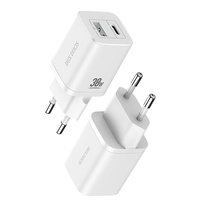 Dux Ducis Adapter USB-A und USB-C Ladegerät Super Si Power Delivery 30W AC Adapter QC 18W - Weiss