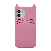 Süsse Katze Silikon Süsse Schnurrhaare und eine Katzennase Hülle für iPhone 12 Mini - Pink