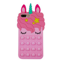 Unicorn Pop Fidget Bubble Silikon Einhorn Hülle für iPhone 7 Plus und iPhone 8 Plus - Pink
