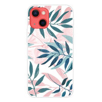 Tropical Leaves TPU Pastel Leaves Hülle für iPhone 13 - Rosa, Grün und Weiss