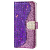 Glitzer Krokodil Kunstleder Glitzer Hülle für iPhone 13 - Lila