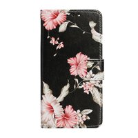 Wallet Bookcase Kunstleder Floral Case für iPhone 13 - Schwarz