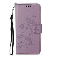 Brieftasche Bücherregal Kunstleder Blumentasche für iPhone 13 Pro Max - Lila