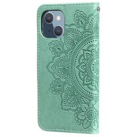 Wallet Bookcase Kunstleder Mandala Hülle für iPhone 13 mini - grün