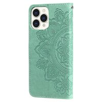 Wallet Bücherregal Kunstleder Mandala Hülle für iPhone 13 Pro - Grün