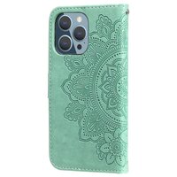 Wallet Bücherregal Kunstleder Mandala Hülle für iPhone 13 Pro Max - Grün