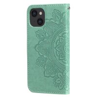 Wallet Bücherregal Kunstleder Mandala Hülle für iPhone 13 - Grün