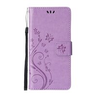 Wallet Bücherregal Kunstleder Pflanzen und Schmetterlinge Hülle für iPhone 13 Pro Max - Lila