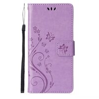 Wallet Bücherregal Kunstleder Pflanzen und Schmetterlinge Hülle für iPhone 13 - Lila