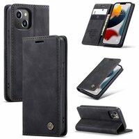 Caseme Slim Retro Geldbörse Kunstleder Hülle für iPhone 13 - Schwarz